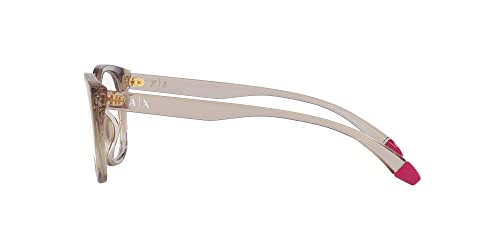 A|X Armani Exchange Women's Ax3099U Universal Fit Square Prescription Eyewear Frames, Shiny Transparent Tundra/Demo Lens, 53 Mm #TOP3