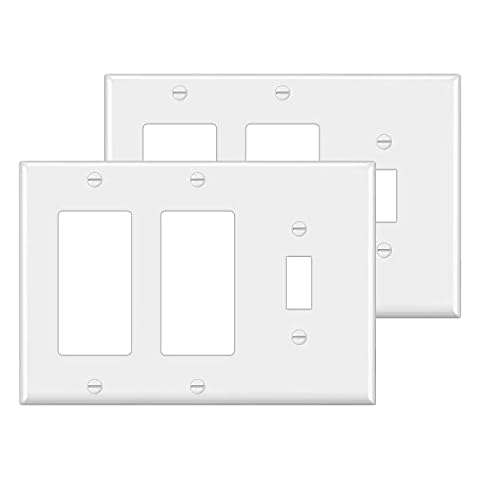 [2 Pack] BESTTEN 3-Gang Combination Wall Plate, 2-Decor/ 1-Toggle, Standard Size, Unbreakable Polycarbonate Outlet and Switch Cover, White Cover