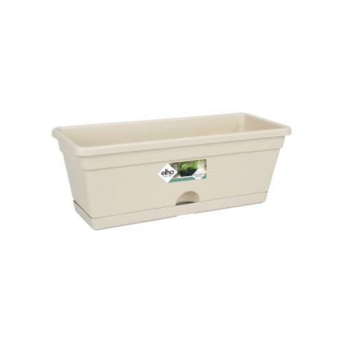 Elho Green Basics Trough Allin1 30 - Jardinera por Balcón Y Exterior - Ø 29.5 x H 15.5 - Cotton White Cover