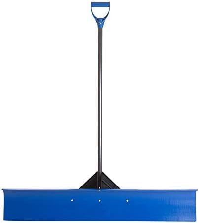 The Snowcaster 48 Inch Snow Pusher & Barn Shovel 48UPH | Heavy Duty 48”X10.5” Polyethylene Blade | Snow Removal - Driveway, Doorway, Sidewalks | Commercial & Residential – Blue