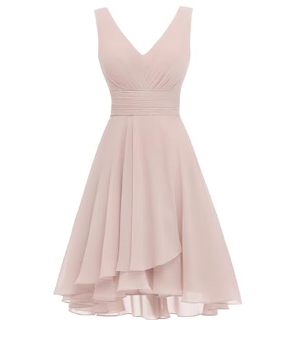 Kurzes Brautjungfernkleid mit doppeltem V-Ausschnitt, plissiert, Chiffon,...