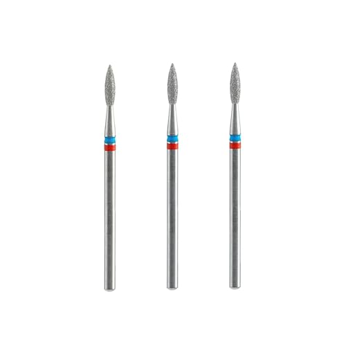 STALEKS PRO set 3 fresas de diamante DUO Flame Red-Blue 2.1x0.8 mm. Cutículas, Manicura y Pedicura. Forma de Llama (Grano Suave/Medio)