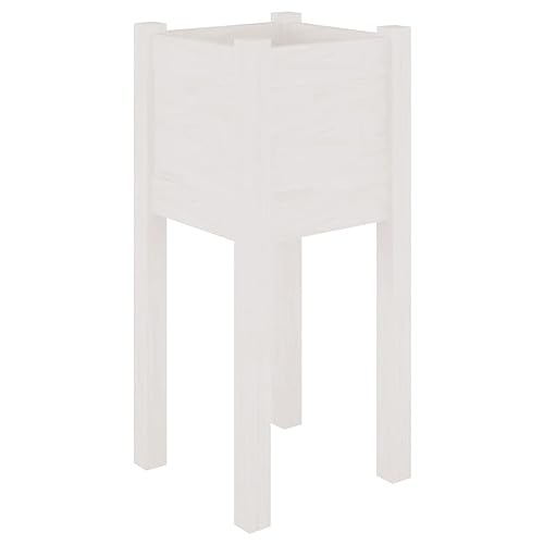 vidaXL Jardinera Macetero Caja Flores Plantas Soporte Jardín Patio Terraza Balcón Decoración Adorno Blanco 31x31x70 cm Madera Maciza de Pino