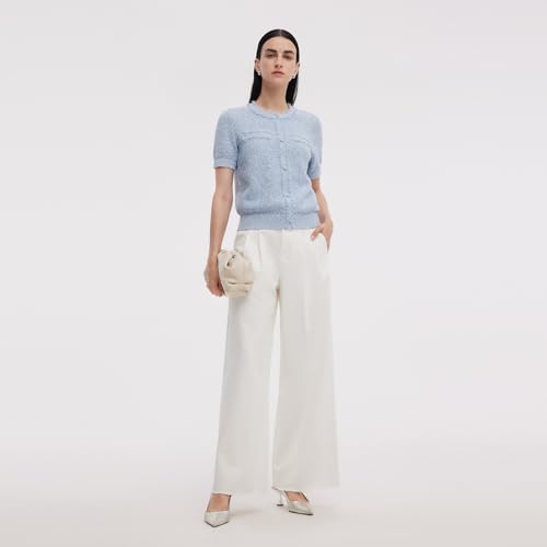 Women's Summer Cropped Cardigan Short Sleeve Knit Top Frayed Edge Cotton Light Blue Button Up Open Front T Shirts3