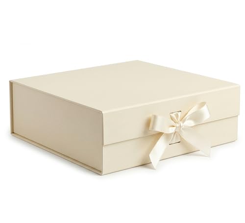 Image of RBS-LARGE Ribbed Texture Gift Box (34x33x10cm) Empty Gift Box for Packing (1 Pack) Hamper Box for Gift Holds Upto 10 kg Elegant Ivory Packaging Box for Return Wedding Gifts All Occasions(Ivory Crest)