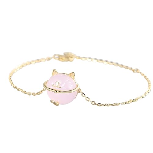 Amulette Maneki Neko en argent S925 et quartz rose plaqué or Feng Shui