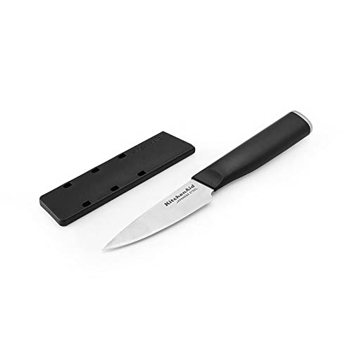 KitchenAid Classic Paring Knife with Endcap and Custom-Fit Blade Cover, 3.5-inch, Sharp Kitchen Knife, High-Carbon Japanese Stainless Steel Blade, Black