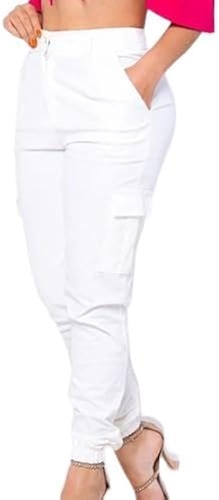Calça Cargo Jogger Sarja Premium Com Elastano Feminina