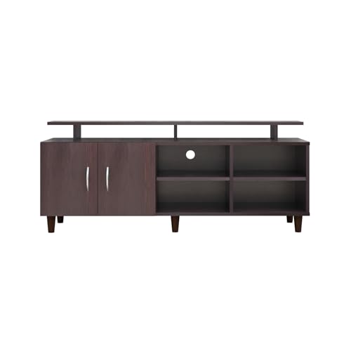 Image of VIKI Modern TV Unit for Living Room | Engineered Wood TV Cabinet with 2 Door Storage, 2 Open Shelves & Extension, Entertainment Unit, 140W x 48H x 40D cm | DIY | 1 Year Warranty (Wenge)