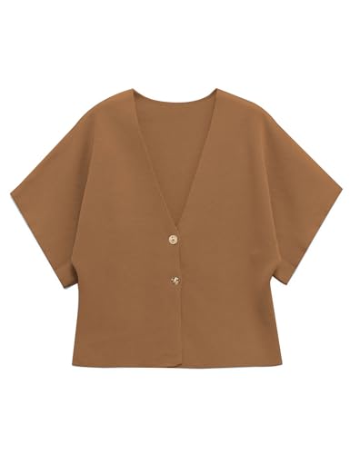 Image of Wanzetaly Womens Oversized Cardigans Short Sleeve Lightweight Button V Neck Casual Knit Sweater Outerwear