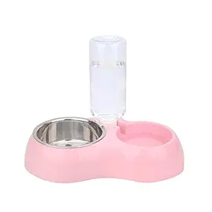 PURAM Dual Pets Bowls, Detachable Stainless Steel Dog Bowl with Non-Slip No Spill Base, Pets Food Bowl with Automatic Water Feeder for Small Medium Dogs/Cats.