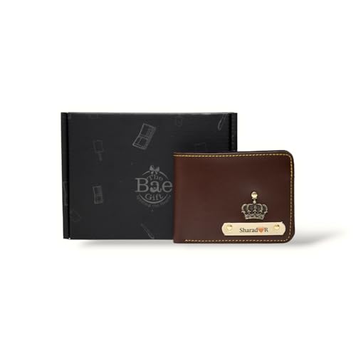 Image of Thebaegift Men's Personalized Wallet I Customized Slim Stylish Leather Purse with Name & Charm I Unique Birthday Anniversary Gift for Men Boy Love Husband Employees Clients (Brown Vegan)