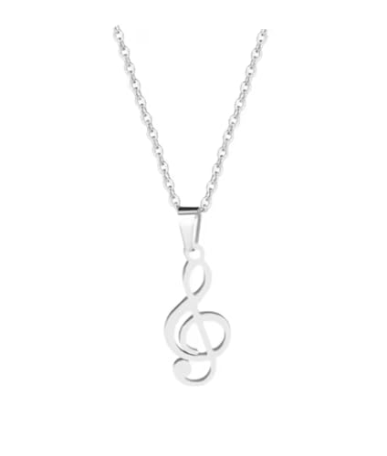 CrownOfRibbons Collier de Notes de Musique en Argent, Pendentif clé de Sol, Cadeau Musical pour Femmes