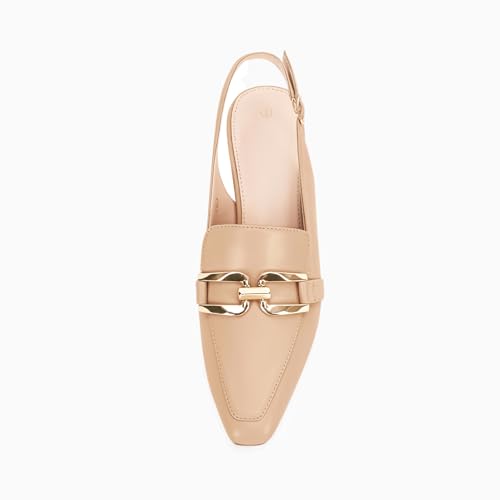 Image of Fashare Womens Slingback Heels Kitten Low Dress Shoes Closed Toe Metal Chain Elegant Work Pumps