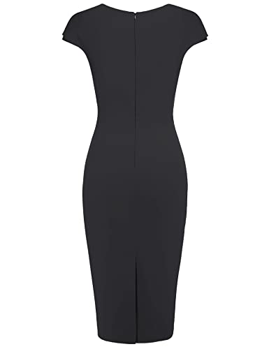 MUXXN Women's Short Sleeve Wrap V Neck Midi Bodycon Vintage Formal Work Dress3