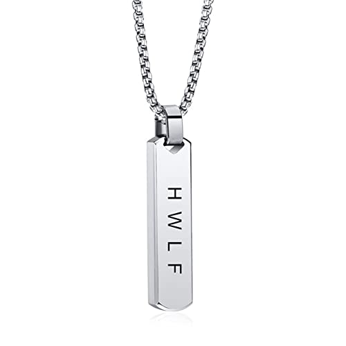 LiFashion HWLF WWJD Pendant Necklace for Men,Stainless Steel What Would Jesus Do,He Would Love First 3D Bar Necklace Motivational Faith Religious Baptism Gift Reminder Jewelry for Him