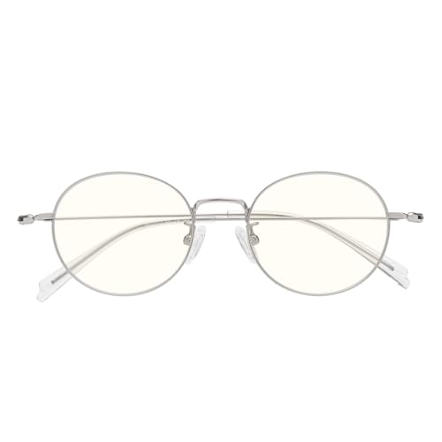 [Dollger] 超軽量チタンブルーライトカットメガネ 快適フィット設計｜PC・スマホ用 伊達メガネ シルバー