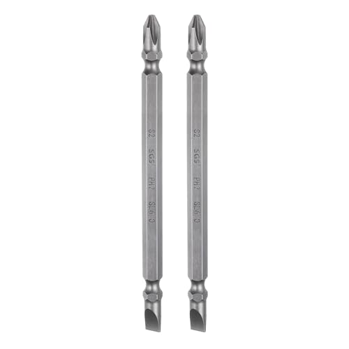 sourcing map 2pcs Magnetic Double Ended Screwdriver Bit 6mm PH2/SL6 4.33" Length 1/4" Hex Shank S2 Steel Phillips Cross Slotted Flat Screw Driver Bit