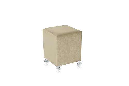 Puff Diks veludo creme com rodízios gel/silicone