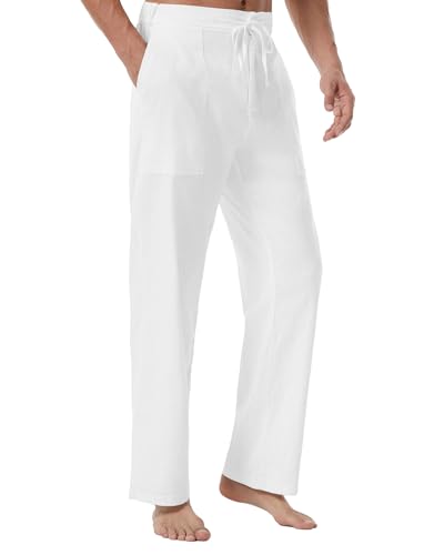 A WATERWANG Men's Casual Linen Pants Summer Beach Cotton Lightweight Pants Loose Fit Drawstring with Pockets2