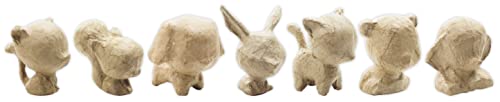 Décopatch APXSZ01C - 1 lot de 8 mini-animaux en papier pulpé brun (oiseau, écureuil, chien, lapin, chat debout, chat assis, ours, éléphant) - A customiser...