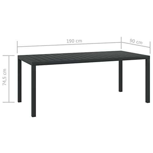 Voupuoda Garten-Esstisch WPC Aluminium, Schreibtisch, Gartentisch, Buffettisch, Beistelltisch 185 x 90 x 74 cm Schwarz – Bild 6