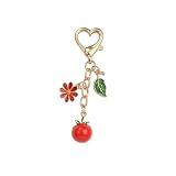VEOWOO Tomato Keychain – Fruit Keychains Bag Charms for Women with Flower and Leaf Charm, Cute Key Chains Gifts for Tomato Lovers,Girls, Friends,Students