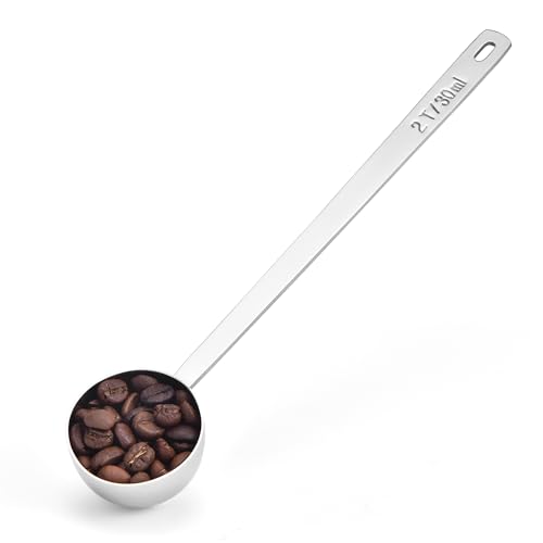 Lilybeam Long Handle Coffee Scoop: 8.6 Inch 18/8 Stainless Steel 2 Tablespoon Metal Measuring Spoon Tbsp Scoop for Coffee Beans, Grounds Coffee, Coffee Powder, Tea, Tall Jars (2Tbsp/30ml)