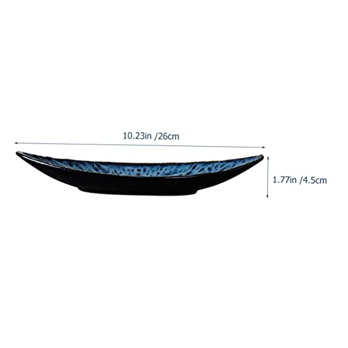 Plato cerámico japonés para sushi en forma de hoja azul miniatura 2