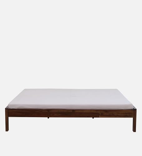 Image of Wood Queen Bed Without Storage for Bedroom Home Solid Wood Without Storage Queen Palang Cot for Hotels (Queen Size, Walnut Finish, 1 Piece)