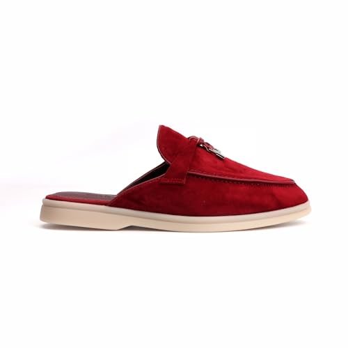 Image of XOBZJH Designer Women's Mules Flat Heel - Suede Leather Flats with Tassel Detail, Comfortable Slip-On Backless Loafers,Casual & Work Shoes