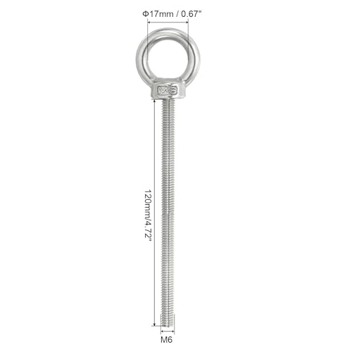 Image of PATIKIL M6 x 120mm Lifting Shoulder Eye Bolt, 3Pcs 304 Stainless Steel Lifting Ring Threaded Eyebolt with Nuts Washers for Hanging Hammocks Articles