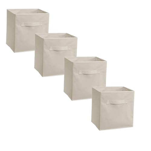 Image of RENVA 4 PCS Fabric Storage Cubes Foldable Storage Bins for Organizing Pantry, Cubbies, Toy Box - Clothes Storage & Closet Organizer (White, 4)