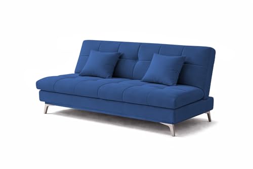 Image of Krancy Solid Wood 3 + 2 Seater Sofa Cum Bed with 2 Cushions | Convertible Wooden Couch for Living Room, Home & Office | Modern Designer Furniture | 3 Years Warranty | Blue