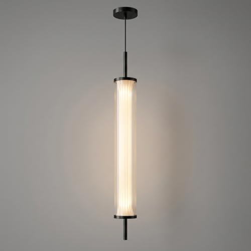 Image of Pendant Light for Ceiling | 3-Color CCT (Warm + Natural + Cold White) | Cylindrical Ribbed Acrylic & Metal Hanging Light for Bedroom Living Room Dining