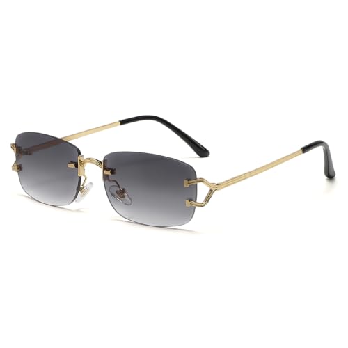 Image of LumiSyne Rimless Rectangle Sunglasses Women Men Vintage Small Square Frame Transparent Gradient Lens UV400 Protection Anti-Glare Shades Fashion Eyewear For Driving Travel Vacation