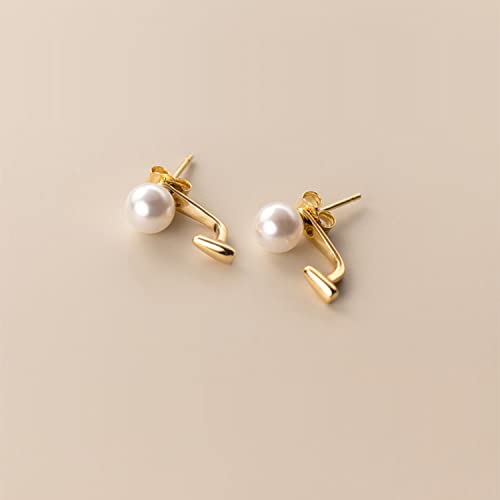Sluynz 925 Sterling Silver Pearl Jacket Earrings For Women Teen Girls Droplet Jacket Earrings Front Back Earrings (B-Gold) #TOP4