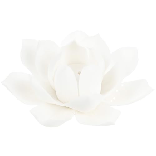 POPETPOP 白磁製蓮花香炉 お香立て スティック用 セラミック製装飾的線香ホルダー 瞑想とリラクゼーションに 贈り物にも適した灰こぼれ防止