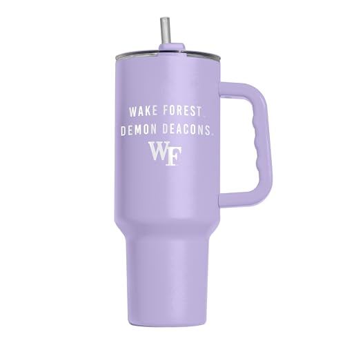 Image of Logo Brands NCAA Wake Forest Demon Deacons Lavender 40 oz Tumbler with Handle - Stylish Everyday Use Powder Coated-Stainless Steel with Straw- Keeps Cold For Hours