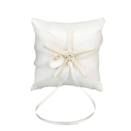 DOKRIN Cojines para anillos,Almohada para anillos de boda estilo playero, almohada blanca con forma de estrella de mar, almohada cuadrada de 10 cm
