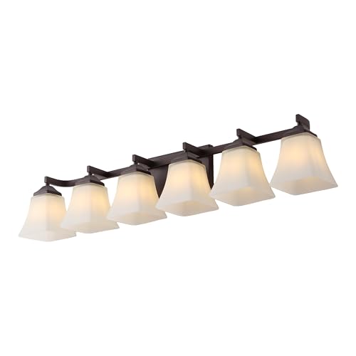 Image of JONATHAN Y 39.5 inch Oil Rubbed Bronze White 6-Light Metal Glass Rectangular Vanity Light Wall Sconce Traditional Transitional for Bathroom with Frosted Glass Shade Damp Rated LED Bulbs Included JYL7623A