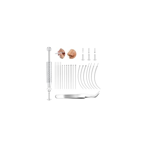 CASSIECA 20Pcs Piercing Aiguilles Acier Chirurgical Piercings Taper Ball Grabber Outil Kit Piercing Aiguille pour Oreille Nombril Labret Langue Insertion...