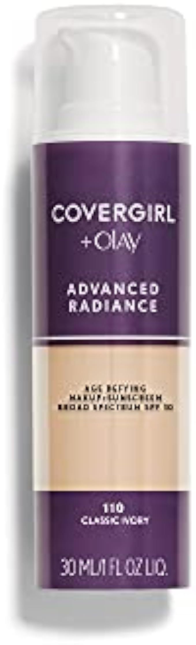 COVERGIRL Advanced Radiance Age Defying Liquid Foundation in Classic Ivory, Hides Wrinkles & Lines, Sensitive Skin Safe, Packaging May Vvary