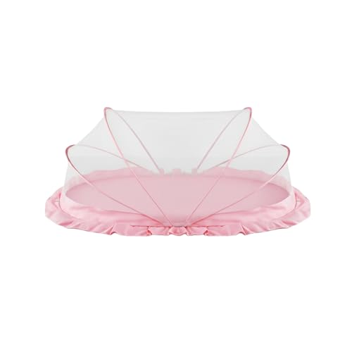 Image of SafeMyles Foldable Baby Mosquito Net with Bed | Soft & Breathable Polyester Mesh with Elegant Round Frill | Ideal for Newborns, Infants & Toddlers (Pink, 90x50x50 cm)