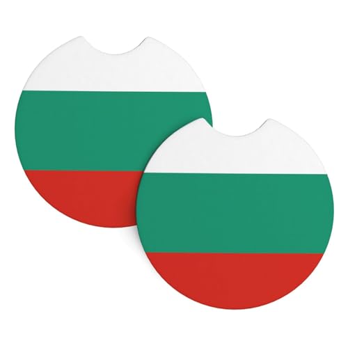 HYTTER Lot de 2 sous-verres de voiture imprimés drapeau bulgare – Durable et imperméable pour la protection et la décoration de l'intérieur de la voiture