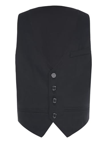 JEYPINMI Boys Suit Vest Classic Fit V-Neck 4-Button Black Waistcoat for Wedding Prom