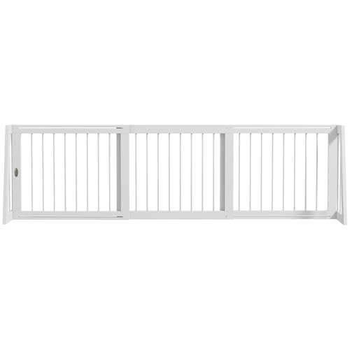 PawHut Recinto di sicurezza per cani a 3 pannelli retrattili 71-190 cm recinto in legno per animali domestici - dim. 71-190L x 38,5L x 56H cm bianco