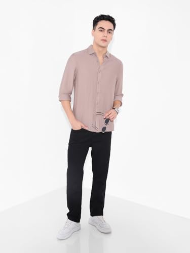 Image of The Indian Garage Co Men Slim Straight Fit Solid Mid-Rise Stretchable Jeans