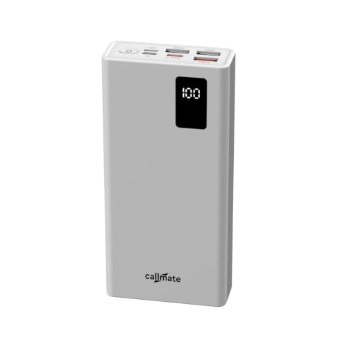 Callmate Meteor 20000mAh 23W PD Fast Charging Power Bank with 3x USB-A Output & USB-C PD Port, QC 3.0 Support, Digital LED Display, Universal Compatible for Smartphones, Tablets & More (White,Li-Poly)