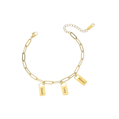 JINMA Custom Name Bracelet for Women – Personalized 1-5 Names Adjustable Nameplate Bracelet – Sterling Silver/Gold – Gift for Mom, Wife, Friends (Style 4)